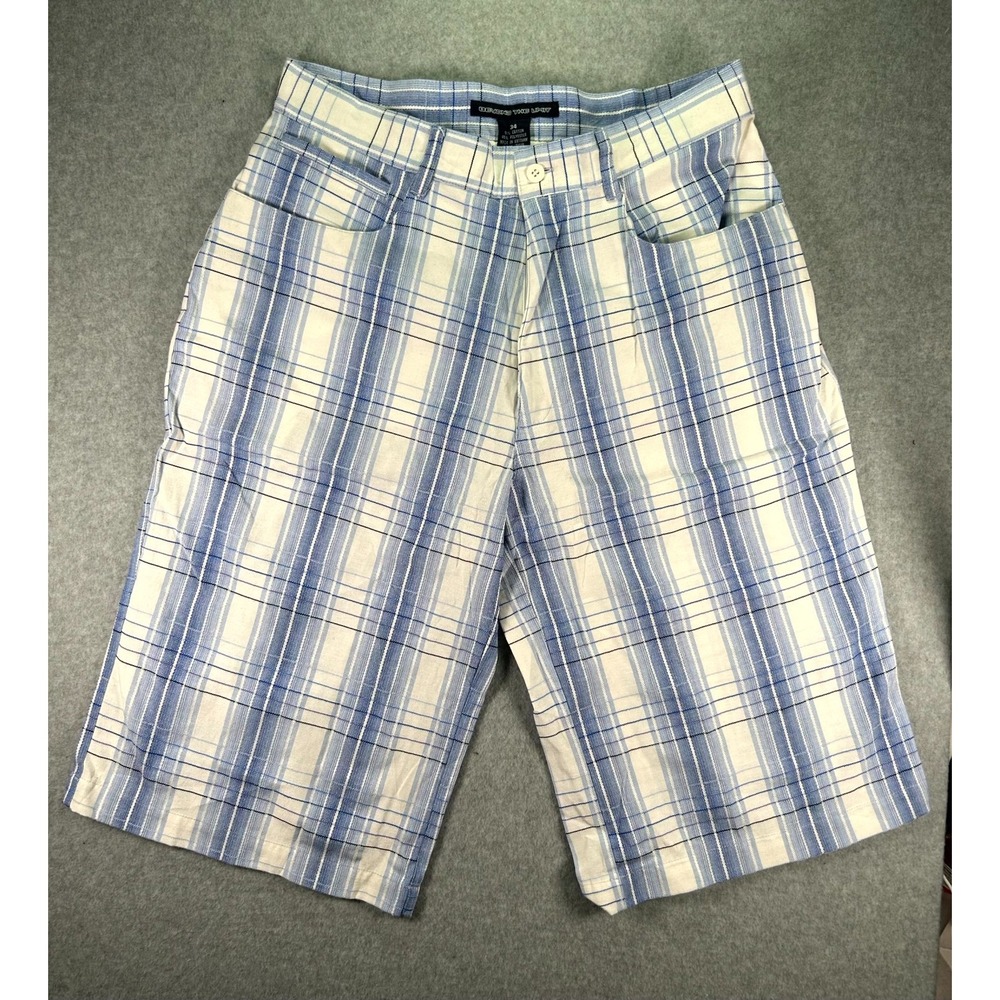 Flaw* Beyond The Limit Bermuda Shorts Mens 34 Blue Plaid Cotton Flat Front